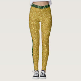 Leggings Modern Green Gold Glitter Sparkle Colorful Stripes