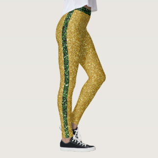 Leggings Modern Green Gold Glitter Sparkle Colorful Stripes