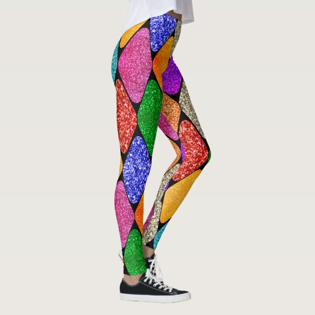 Leggings Modern Harlequin Pattern Sparkly Mardi Gras  (Derecha)