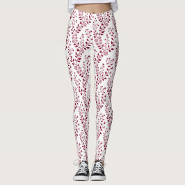 Leggings Modern Minimalist Burgundy Red White Floral 