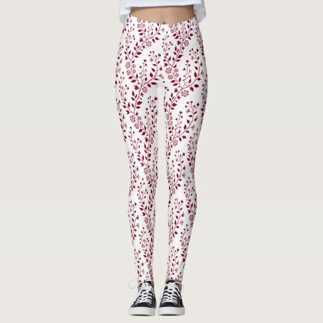 Leggings Modern Minimalist Burgundy Red White Floral  (Anverso)