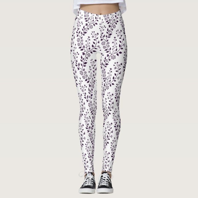 Leggings Modern Minimalist Dark Plum White Floral  (Anverso)