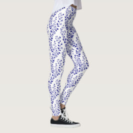 Leggings Modern Minimalist Navy Blue White Floral 