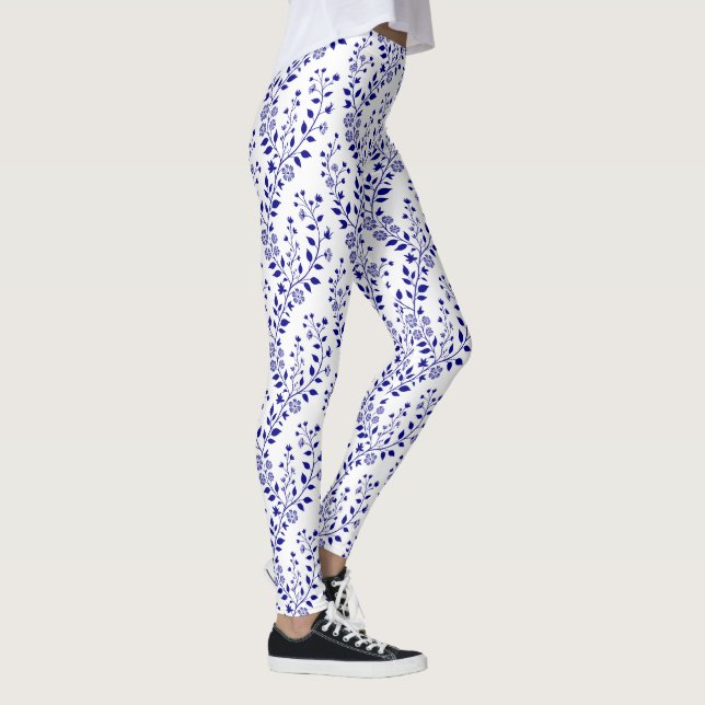 Leggings Modern Minimalist Navy Blue White Floral  (Derecha)