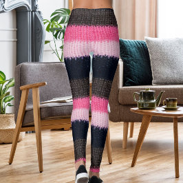 Leggings Modern Multicolor Striped Knitted Woolen Texture
