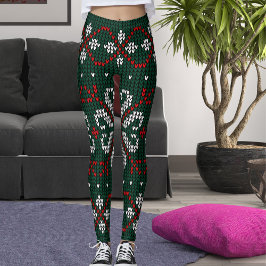Leggings Modern Ornate Knitted Christmas Pattern Women Gift
