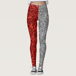 Leggings Modern Red Grey Glitter Sparkles Christmas Elegant