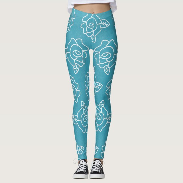 Leggings Modern Roses on Light Turquoise  (Anverso)