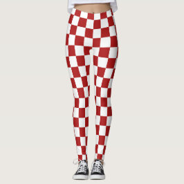 Leggings Modern White Squares on Christmas Red