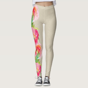 Leggings Moderna acuarela floral de color brillante rústico