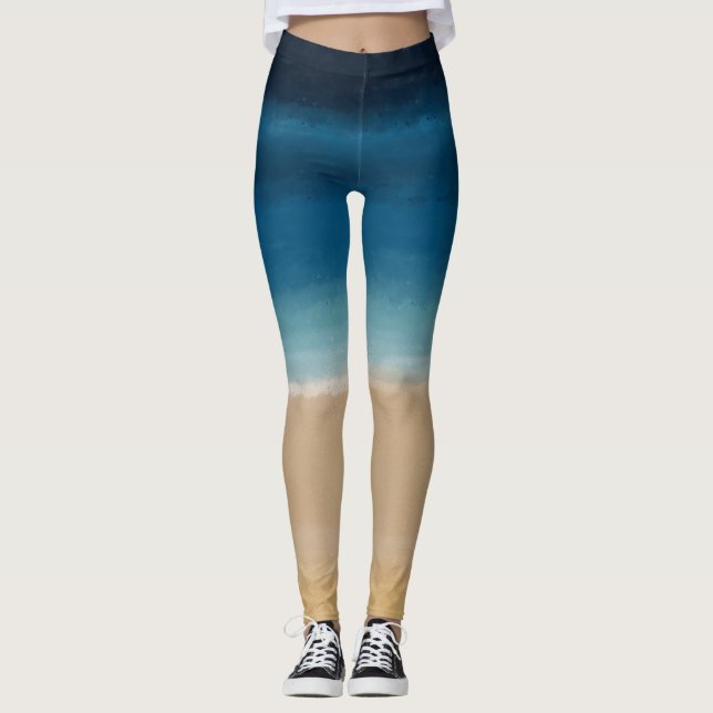 Leggings Moderna acuarela Gold Blue Beach (Anverso)