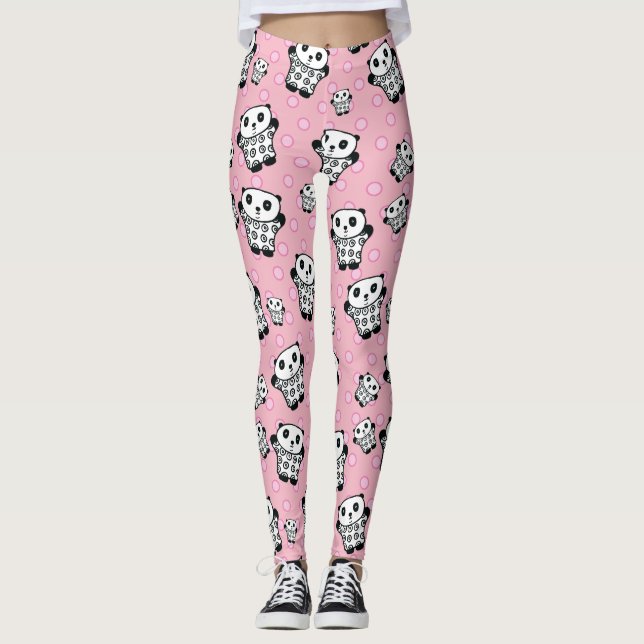 Leggings Moderna diversión Pink Panda Bear Polka Dot (Anverso)