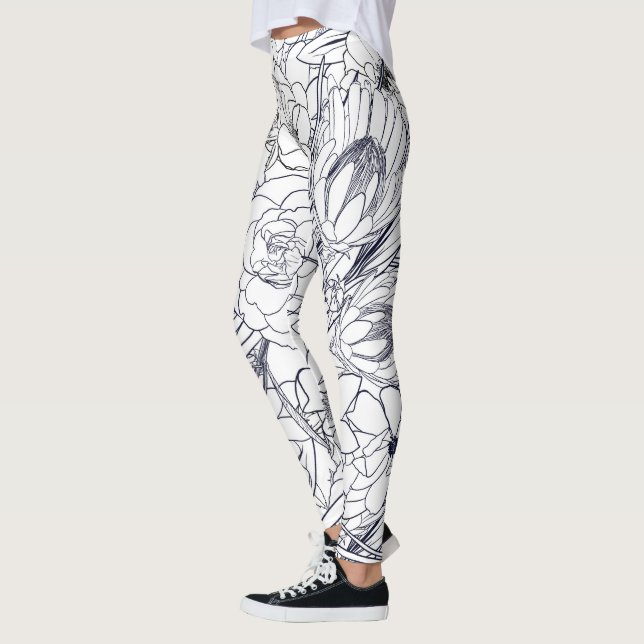 Leggings Moderna Línea de Arte Diseño Giratorio Floral (Izquierda)