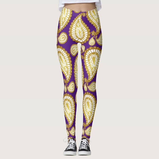 Leggings Moderna y elegante moda Navidad dorada Morado (Anverso)
