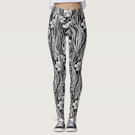 Leggings Modernas leyendas de diseño Art Nouveau blanco neg