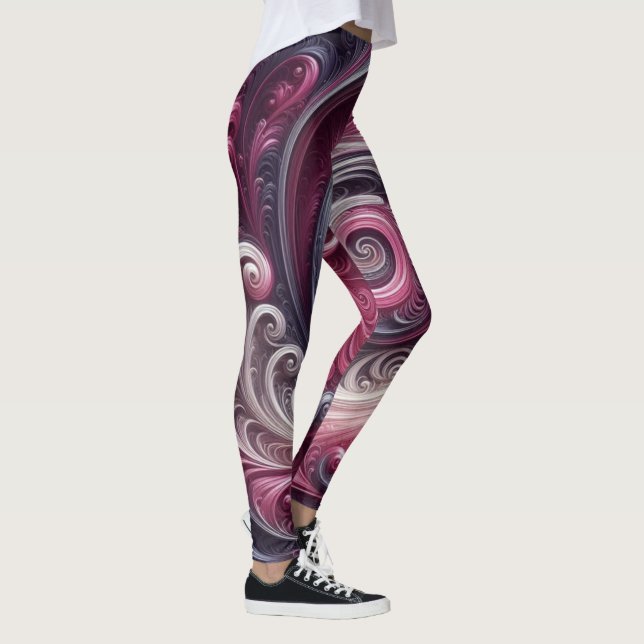 Leggings Moderno abstracto simple con remolinos rosa y púrp (Derecha)