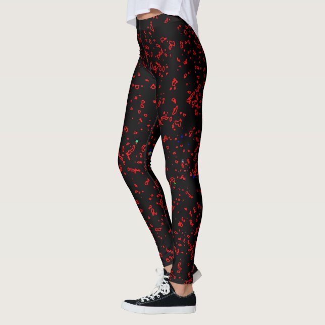 Leggings Moderno Arte Fractal Patrones Rojos Estilo Negro (Izquierda)
