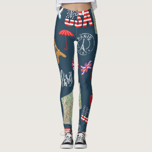 Leggings Moderno azul marino París Londres Londres Estados