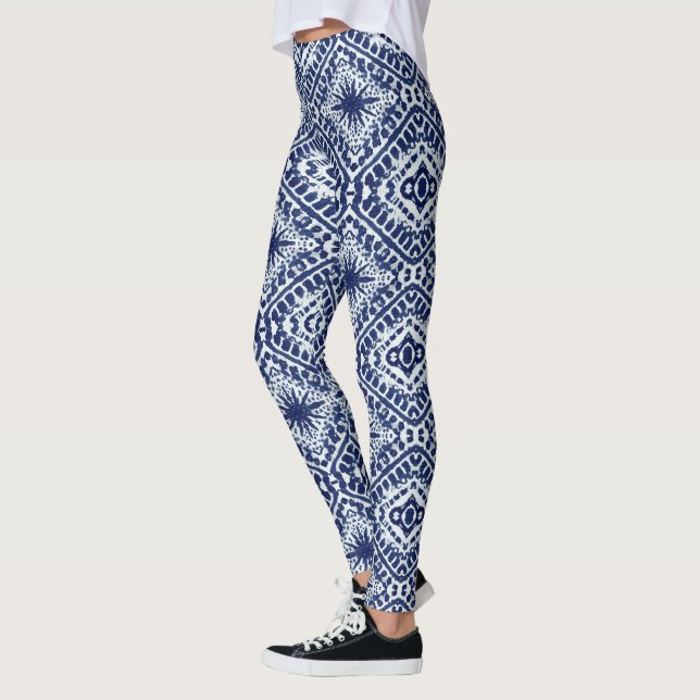 Leggings Moderno Batik Stars Navy Blue White Geometric (Izquierda)