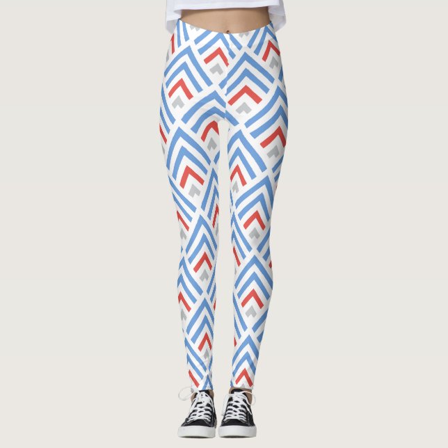 Leggings Moderno chevron de saltos clásico azul y rojo (Anverso)