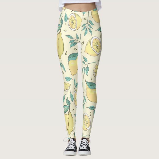 Leggings Moderno cítricos limón amarillo veraniego personal (Anverso)