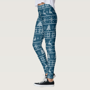 Leggings Moderno Knit Nórdico Ugly Sweater Navy Patrón Blan