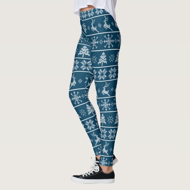 Leggings Moderno Knit Nórdico Ugly Sweater Navy Patrón Blan (Izquierda)