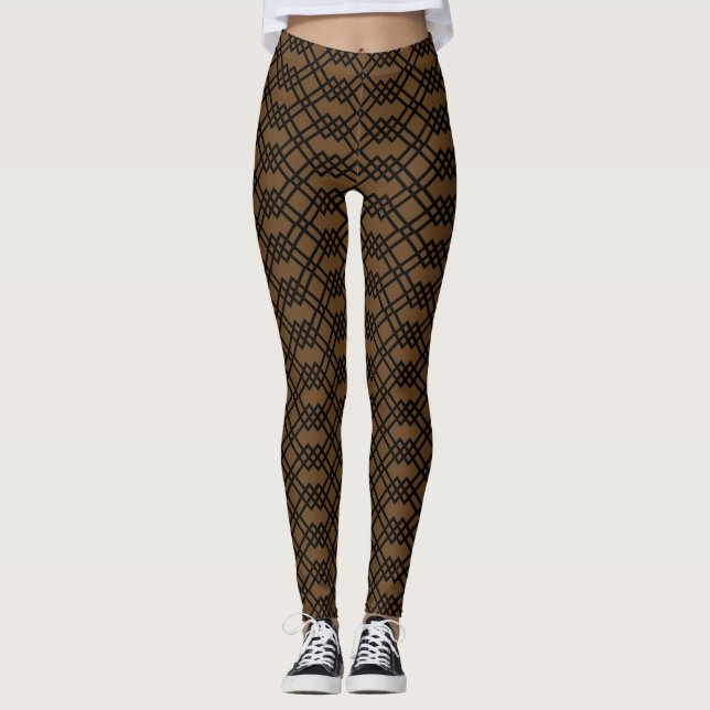 Leggings Moderno Lattice Geométrico Chocolate Marrón y Negr (Anverso)