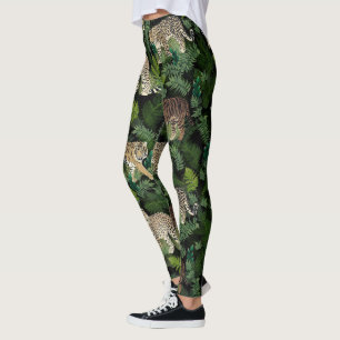 Leggings Moderno Leopards Tigers Jungle Planta Black Design