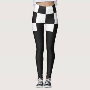Leggings Moderno Monocromo de Cuadros en Blanco y Negro
