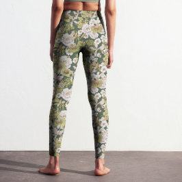 Leggings Moderno Oleado Verde Oscuro FLpatrón oral impreso