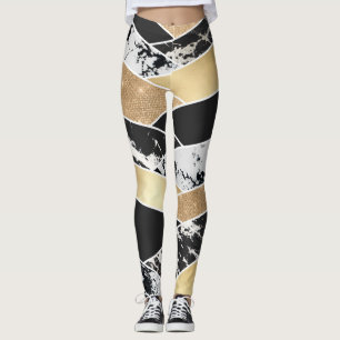 Leggings Moderno Oro Negro Purpurina Blanco Marble Geométri