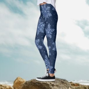 Leggings Moderno patrón de copo de nieve de invierno en azu