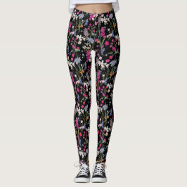 Leggings Moderno patrón floral colorido fondo negro