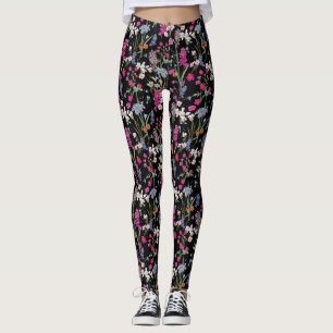 Leggings Moderno patrón floral colorido fondo negro