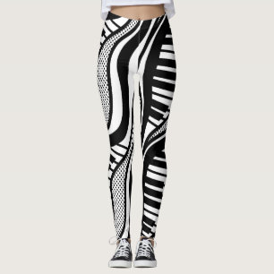 Leggings Moderno piano blanco negro ondulado