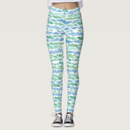 Leggings Moderno Sea Glass Beach Wave Pattern Watercolor Ar