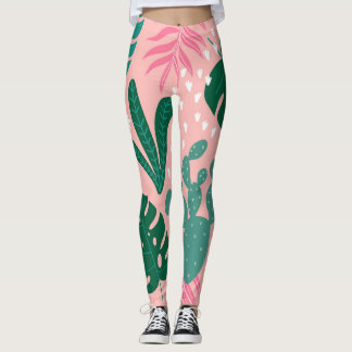 Leggings Moderno uso de impresión botánica rosa activo