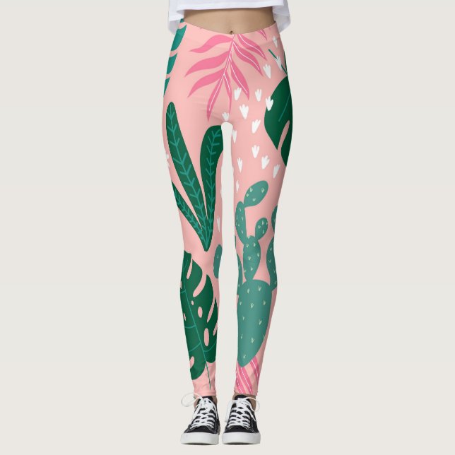 Leggings Moderno uso de impresión botánica rosa activo (Anverso)
