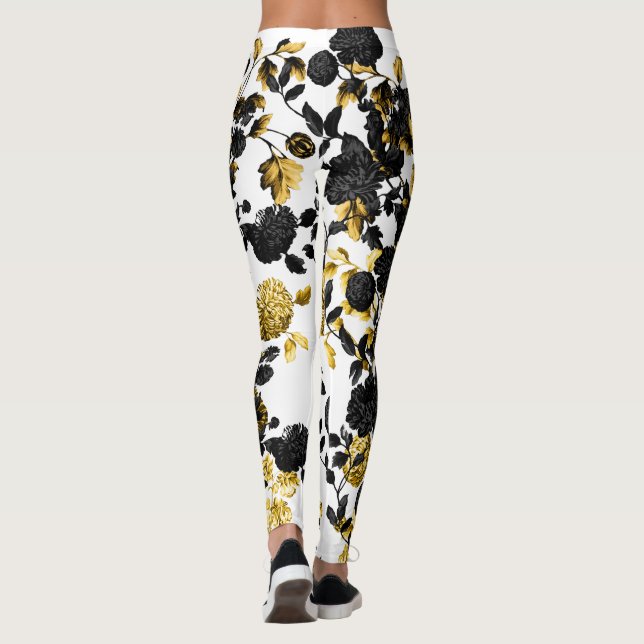 Leggings Moderno Vintage Black Gold Floral Toile (Reverso)