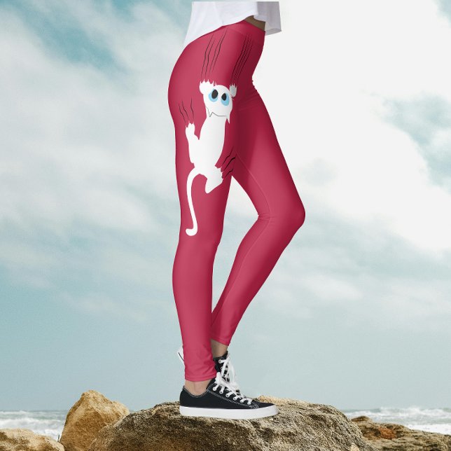 Leggings Moderno y caprichoso Personalizado Gato Blanco Roj (Subido por el creador)