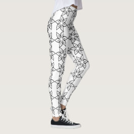 Leggings Modernos de Patrón Floral en Blanco y Neg