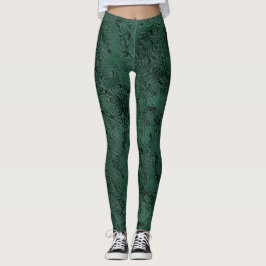 Leggings Moire de seda pequeño patrón en verde forestal