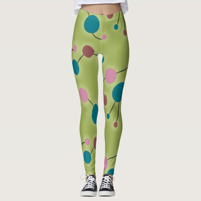 Leggings Moléculas grandes retro de juego Universo Azul Ver (Anverso)