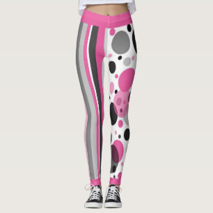 Leggings Mona Rosa Negra y Gris Abstracta de Lunares
