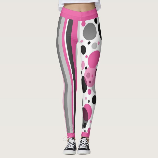 Leggings Mona Rosa Negra y Gris Abstracta de Lunares (Anverso)
