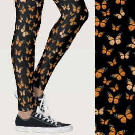Leggings Monarch Butterflies Black Whimsical Patterned