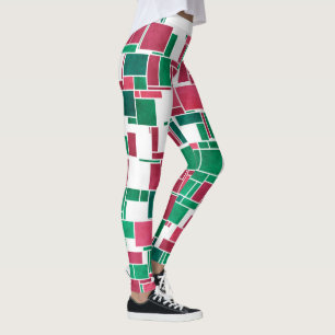Leggings Mondrian Navidades rojos y verdes audaces modernos