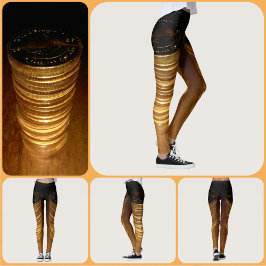 Leggings Monedas de oro apiladas doradas y negras Glam