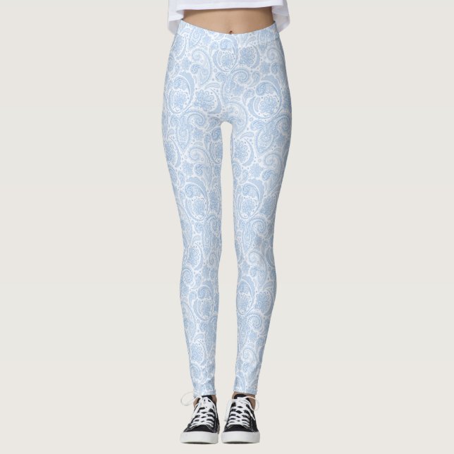 Leggings Mono azul blanco lindo con estampado de paisley (Anverso)
